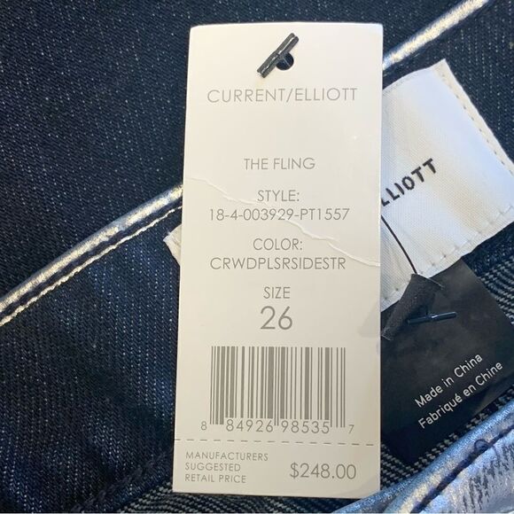 Current Elliot The Fling Silver Stripe Crop Denim Jeans Size 26 - Picture 9 of 12
